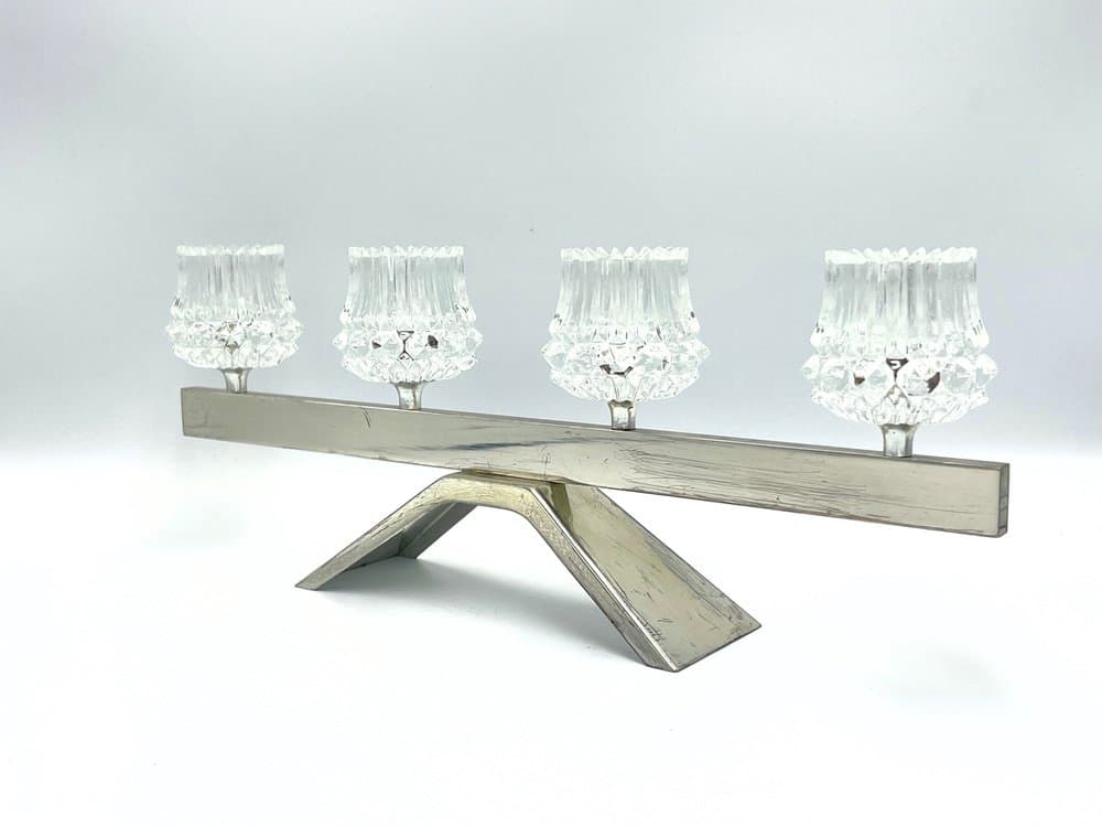 Świecznik, srebrny, stal, kryształ, Austria, lata 70. - 157272