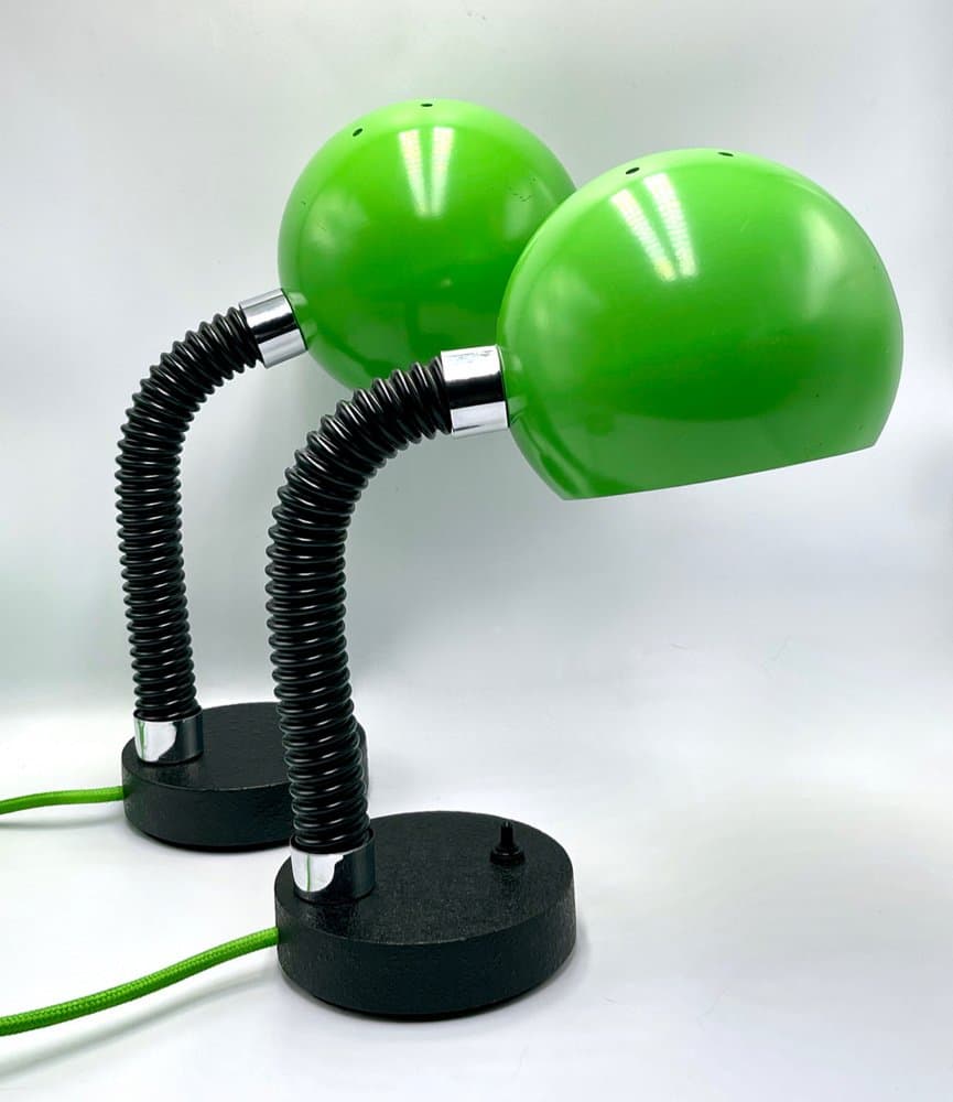 pair of table lamps Space Age, green metal, by E. Hillebrand, Germany, 1960s - 157296