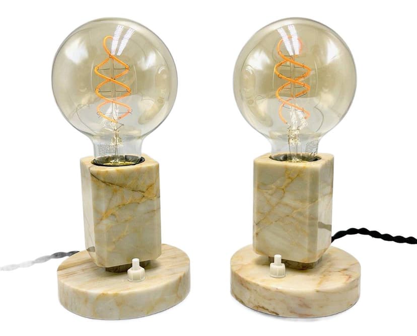 Para lamp stołowych Art Deco, beżowy marmur, Czechy, lata 30.