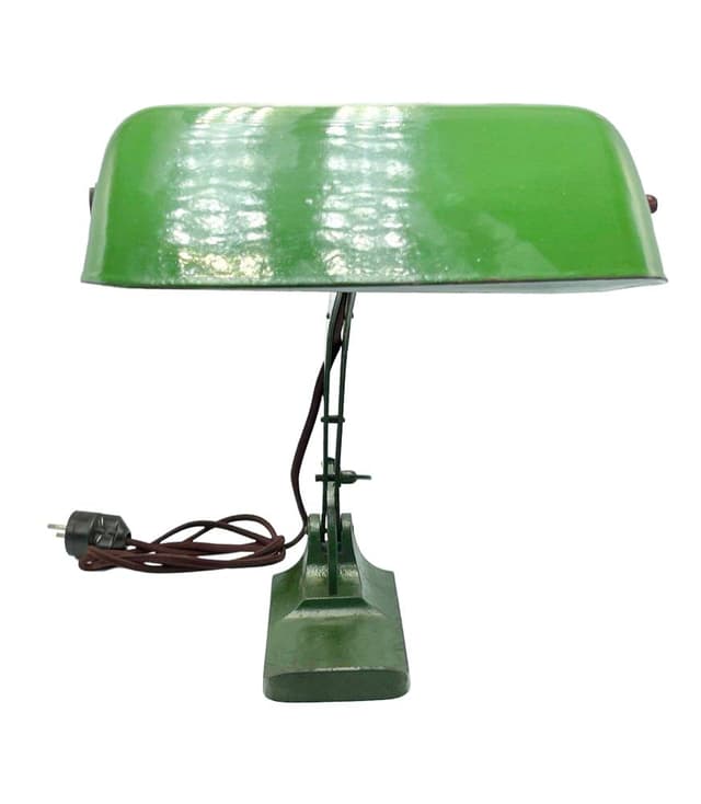 Banker's desk lamp, green metal, Austria, 1940s. - DIMENSION