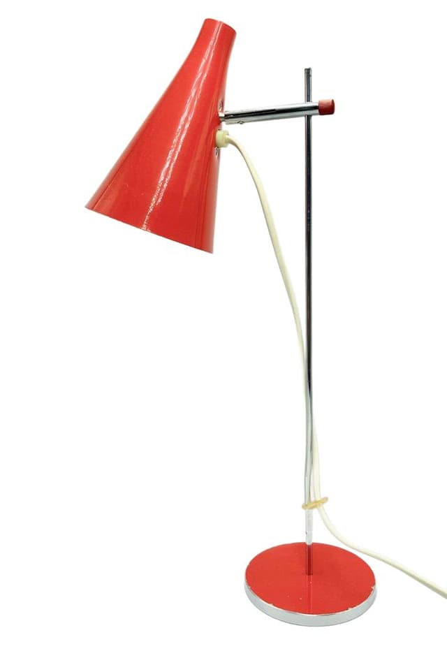 Lampa stołowa, czerwony, stal, proj. J. Hurka, Czechy, lata 70. - WYMIARY