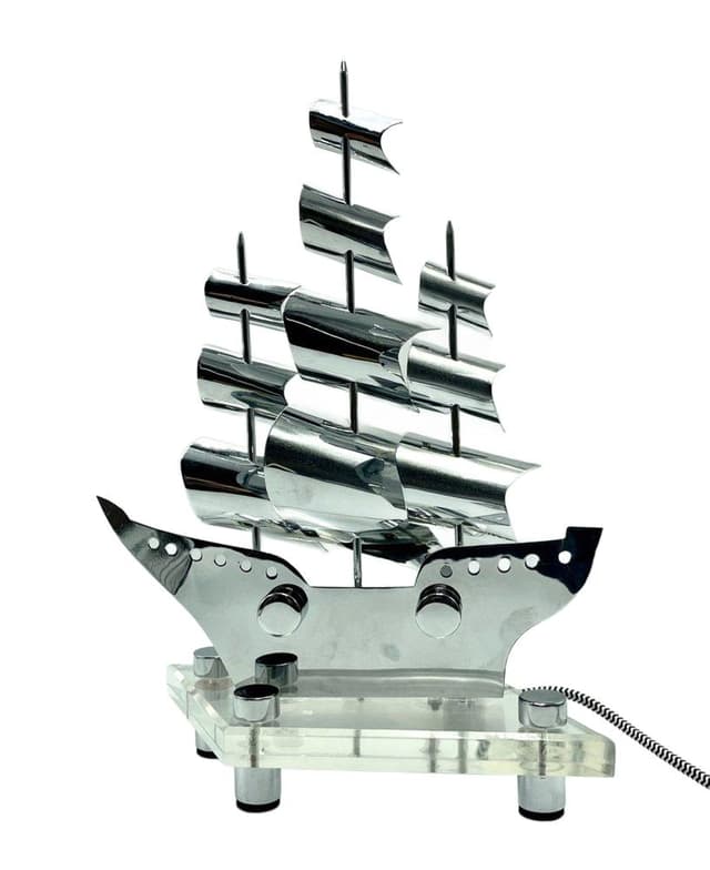 Table lamp sail ship, silver steel, acrylic, Czech Republic, 1950s - DIMENSION