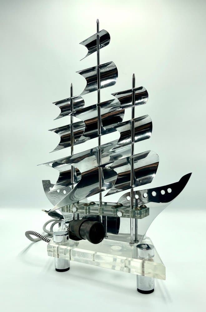 Table lamp sail ship, silver steel, acrylic, Czech Republic, 1950s - 157400
