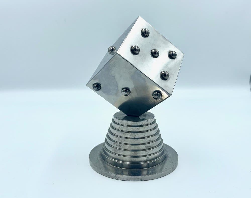 Przycisk do papieru Art Deco Dice, srebrny, stal, lata 60. - 157455