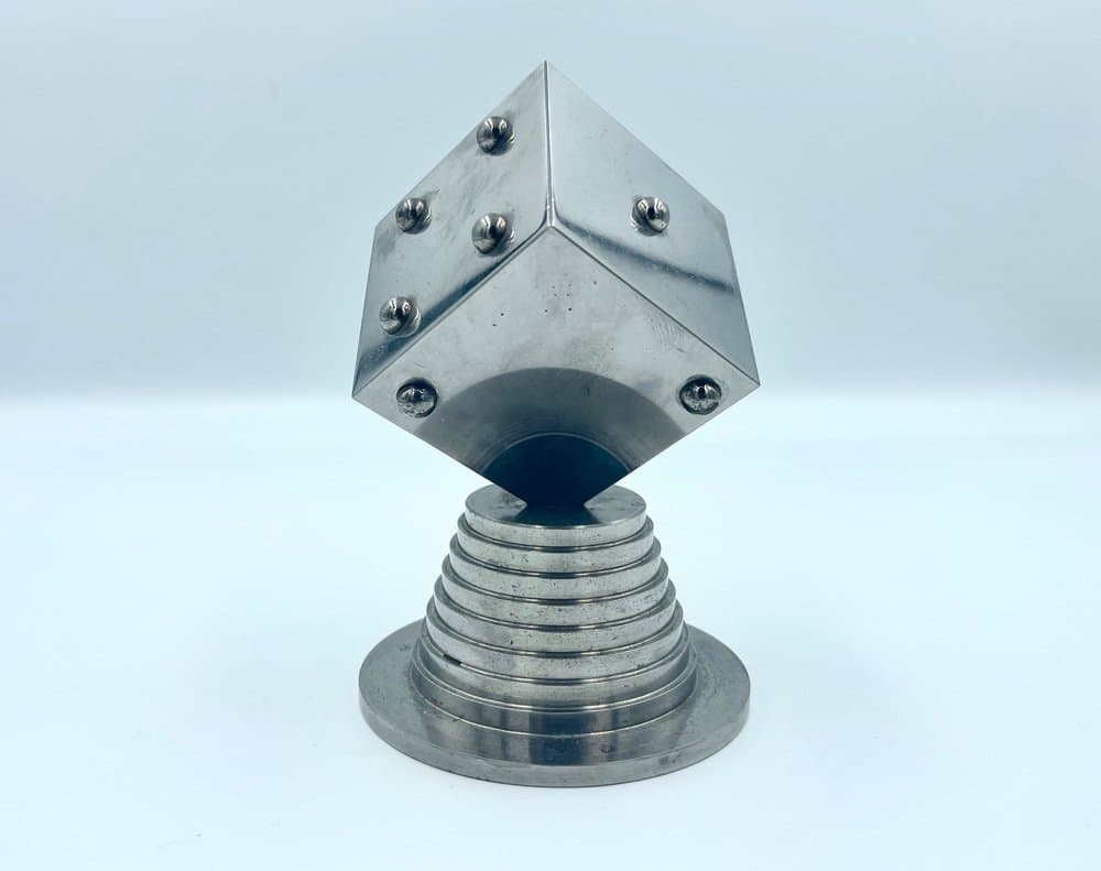 Przycisk do papieru Art Deco Dice, srebrny, stal, lata 60. - 157454