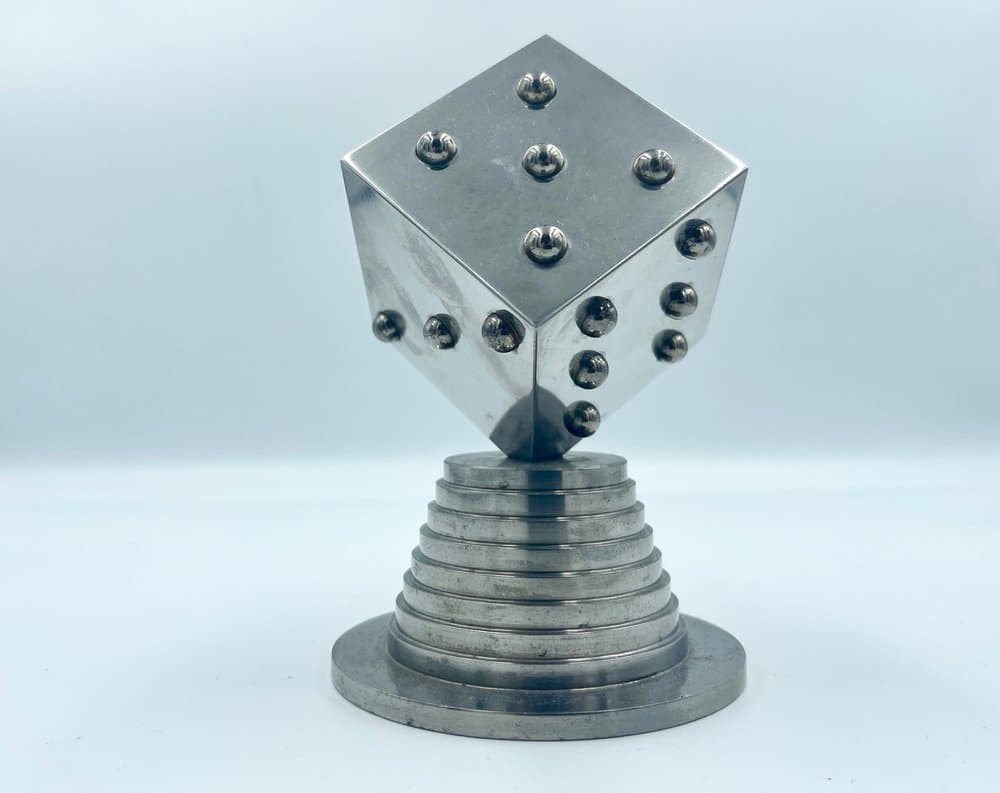 Przycisk do papieru Art Deco Dice, srebrny, stal, lata 60. - 157453