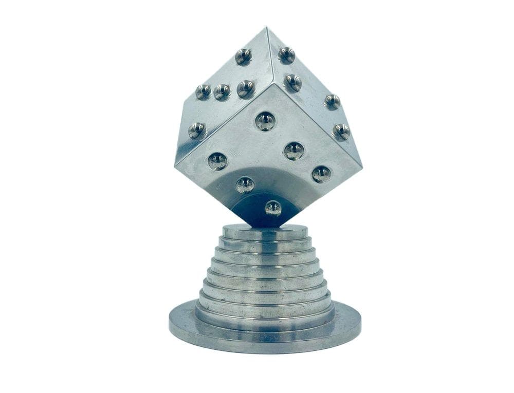 Przycisk do papieru Art Deco Dice, srebrny, stal, lata 60.