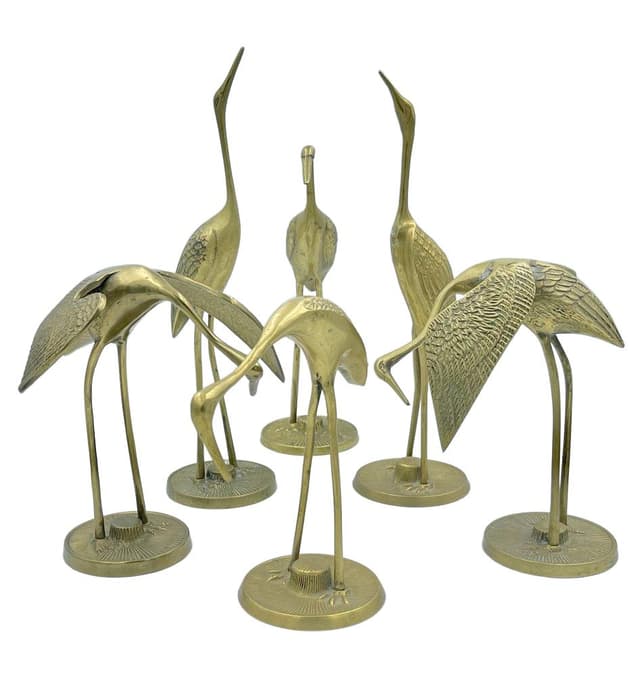 Komplet sześciu figurek żurawi, złoty, mosiądz, lata 60. - WYMIARY