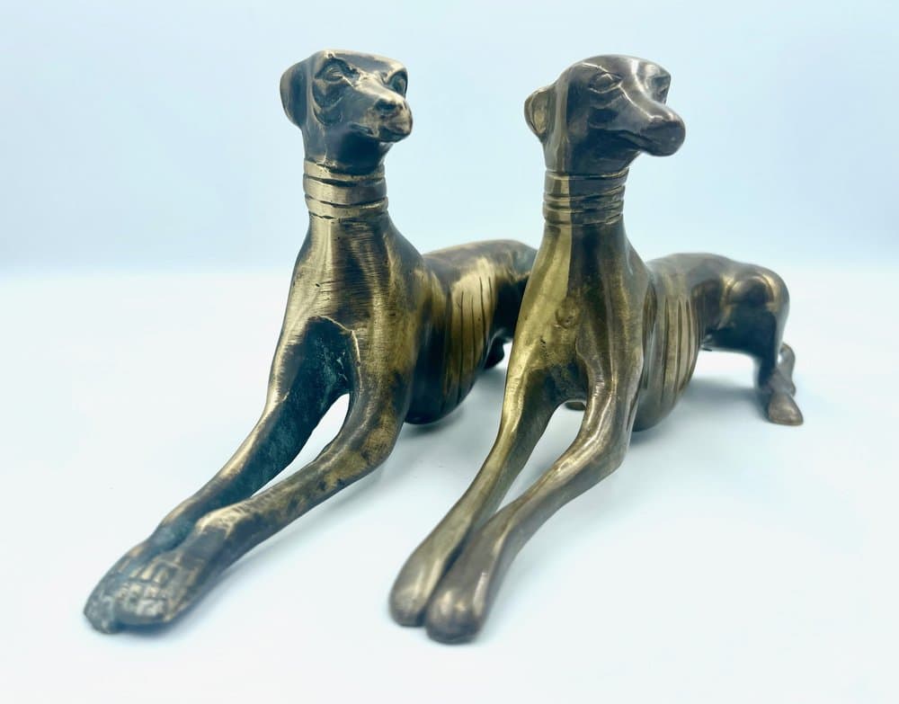 zestaw trzech figurek chartów, złoty, mosiądz, lata 60. - 157477