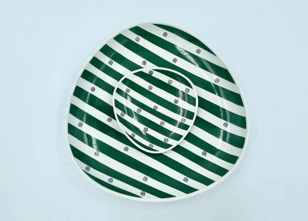 Zestaw dwóch talerzy New Look, zielony biały, porcelana, Metzler & Ortloff, Niemcy, lata 60. - 157511
