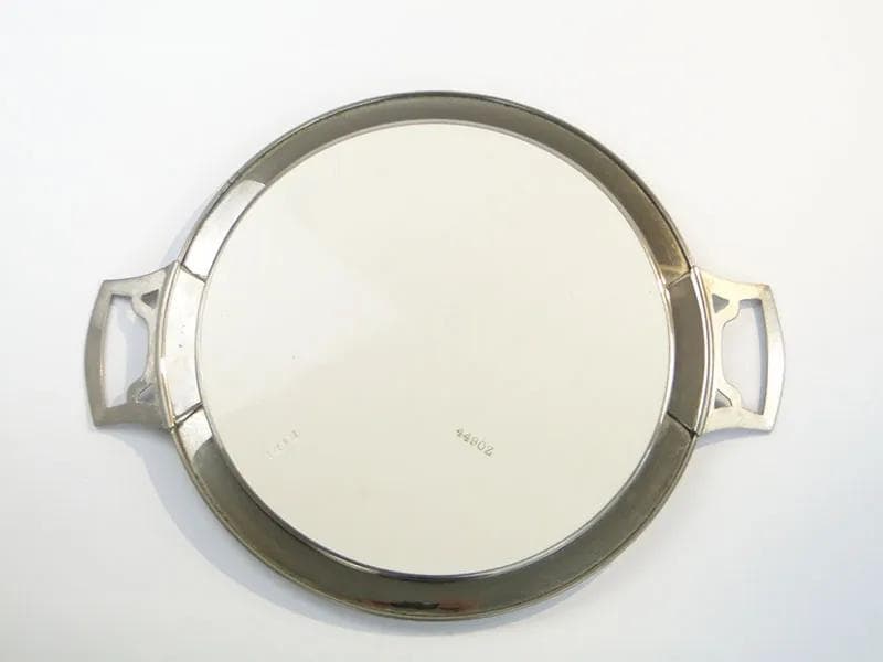 Kremowa secesyjna taca z ceramicznym wkładem, Austria, lata 20. - 9820