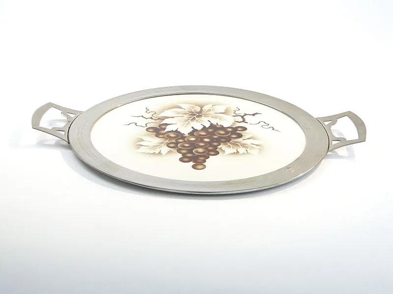 Kremowa secesyjna taca z ceramicznym wkładem, Austria, lata 20. - 9819