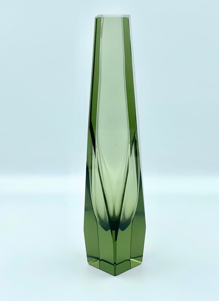 Wazon Art Deco, oliwkowy, szkło, Murano, Włochy, lata 40. - 157572