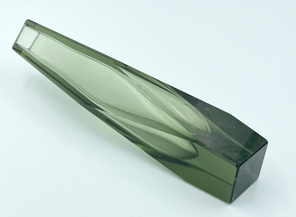 Wazon Art Deco, oliwkowy, szkło, Murano, Włochy, lata 40. - 157576