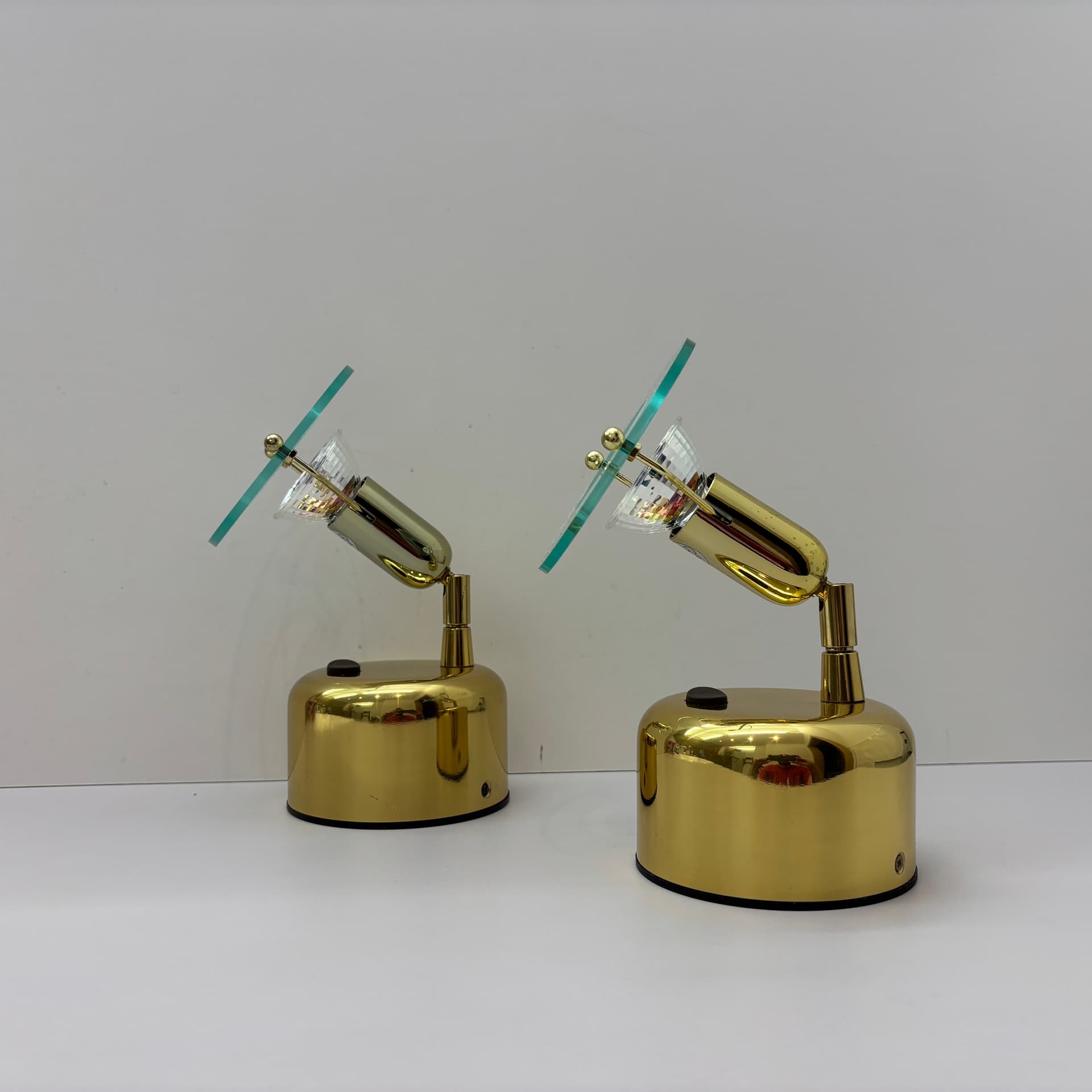 Pair of wall lights, golden brass, Wofi Leuchten, Germany, 1990s. - 143472
