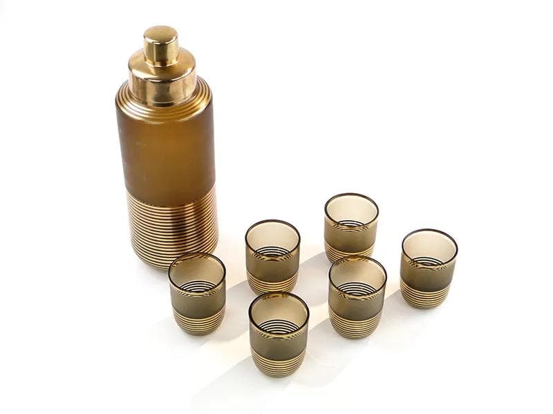 Cocktail shaker and glasses set, topaz glass, Borocrystal Chribska, Czechoslovakia, 1950s - 9989