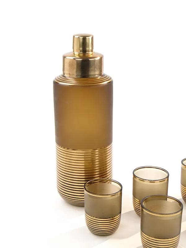 Cocktail shaker and glasses set, topaz glass, Borocrystal Chribska, Czechoslovakia, 1950s - 9990