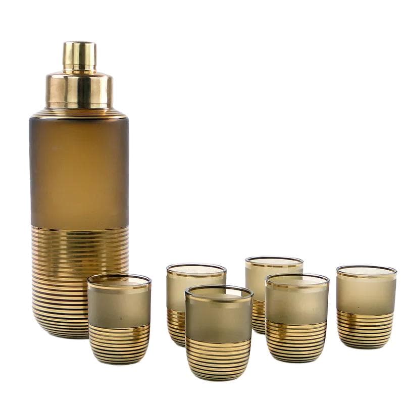 Cocktail shaker and glasses set, topaz glass, Borocrystal Chribska, Czechoslovakia, 1950s