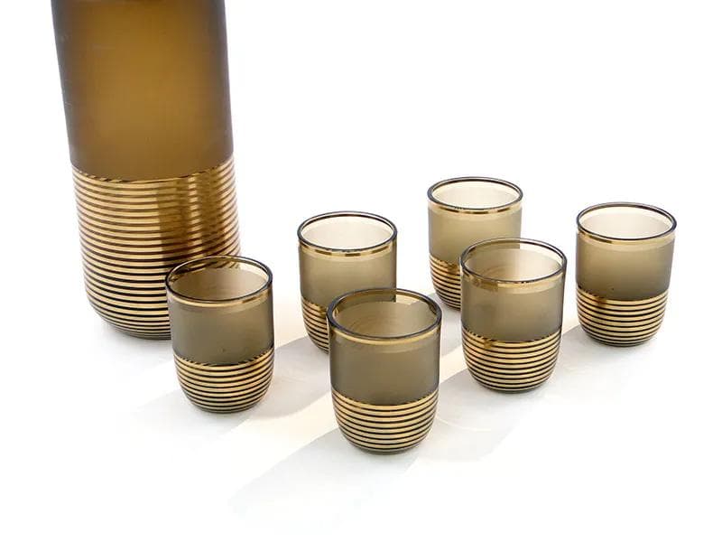 Cocktail shaker and glasses set, topaz glass, Borocrystal Chribska, Czechoslovakia, 1950s - 9988