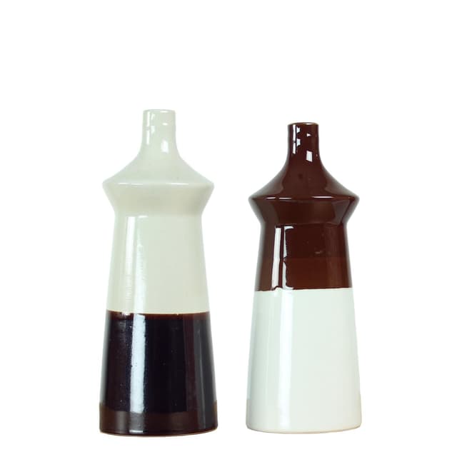 Para wazonów, ceramika biała brązowa, Jamberk, Czechosłowacja, lata 60. - WYMIARY