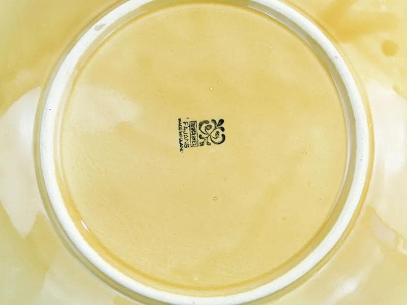 Żółty, modernistyczny garnitur do ciasta z fajansu, Włocławek, Polska, lata 50. - 9977