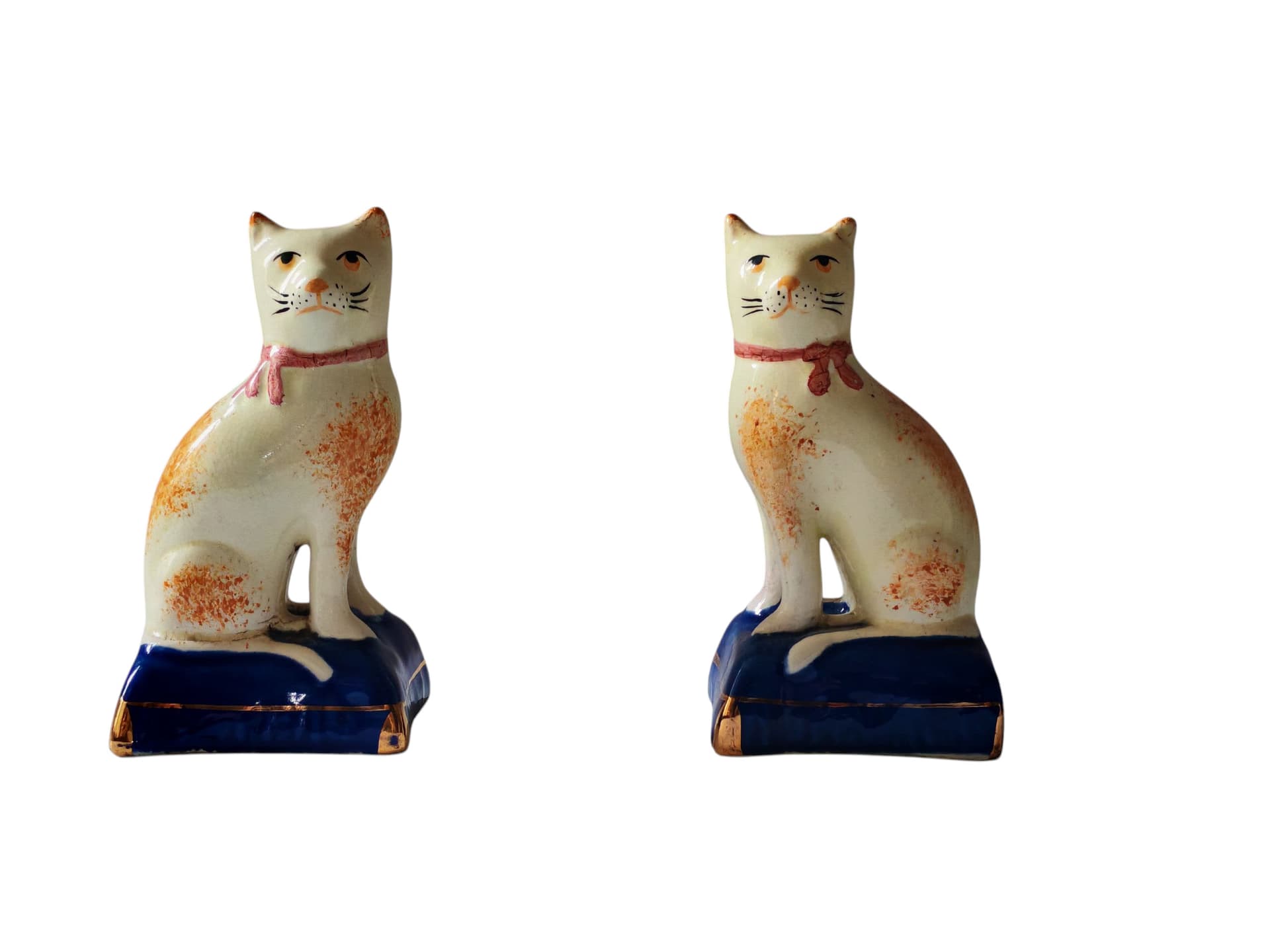 Para figurek kotów Staffordshire, pomarańczowy, porcelana, Wielka Brytania, lata 70. - 147033