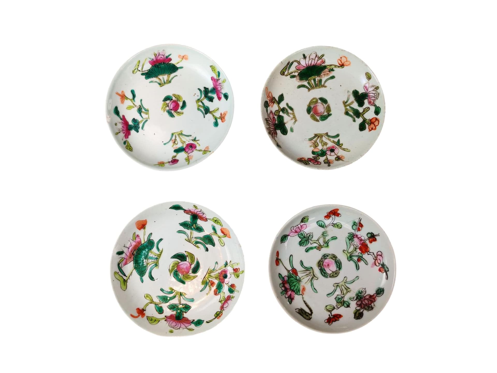 Zestaw talerzyków Famille Rose, multikolor, porcelana, Chiny, XIX w.