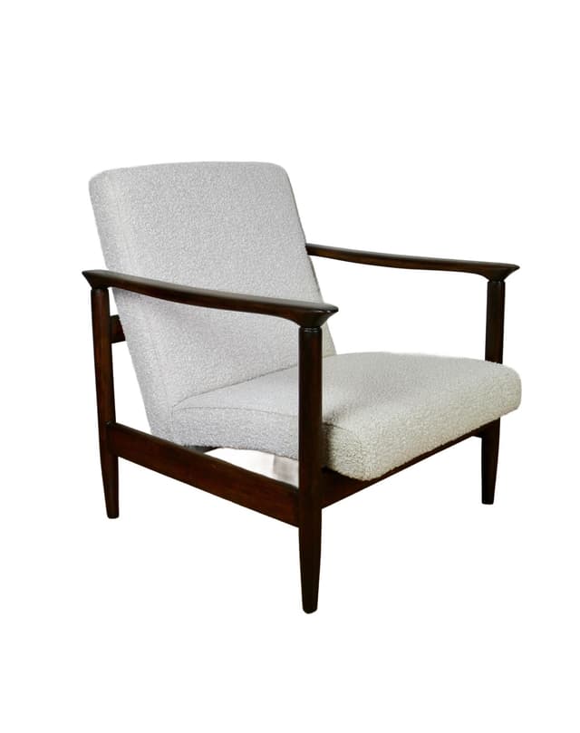 Armchair GFM-142, ivory bouclé, dark wood, by E. Homa, Poland, 1970s. - DIMENSION