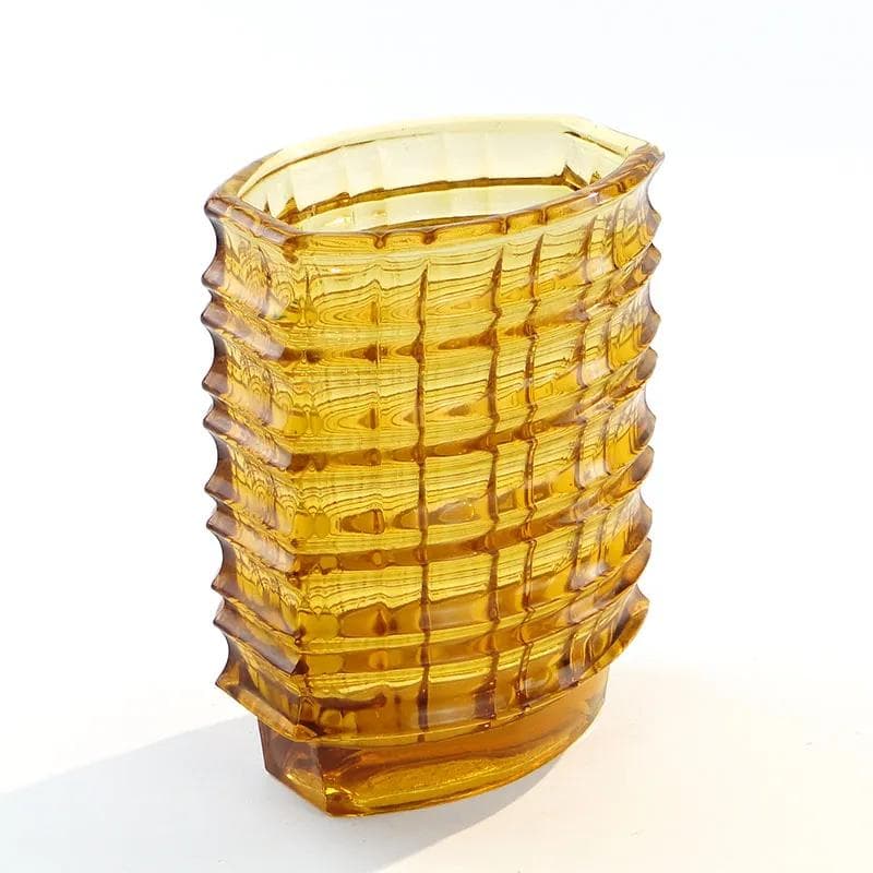Wazon optyczny, szkło żółte, proj. J. S. Drost, Ząbkowice, Polska, lata 60. - 9956