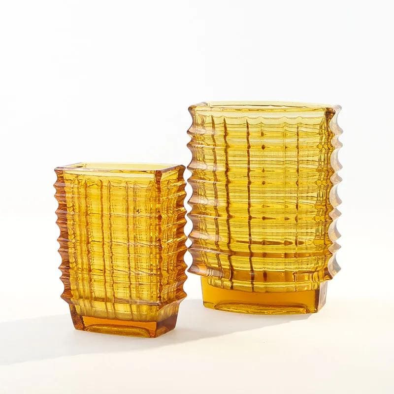 Wazon optyczny, szkło żółte, proj. J. S. Drost, Ząbkowice, Polska, lata 60. - 9953