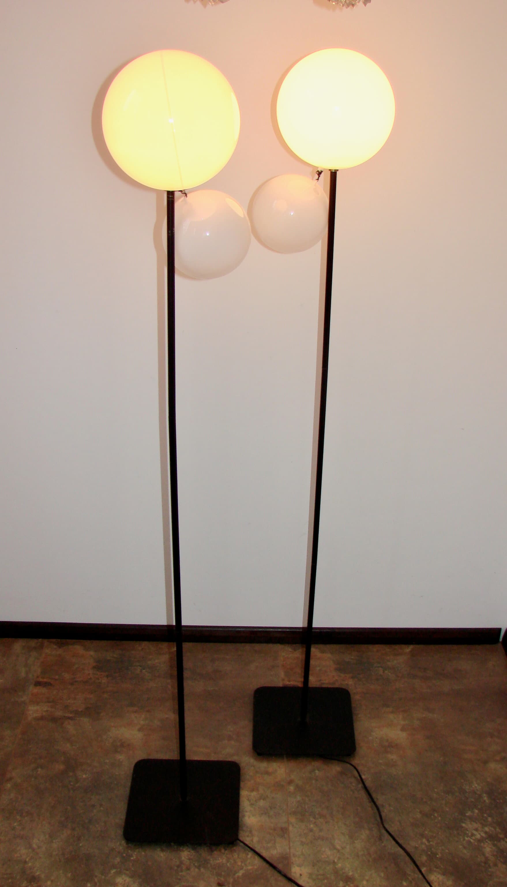 Set of Minimalist Floor Lamps, black metal, white plastic, 1990s - 148189