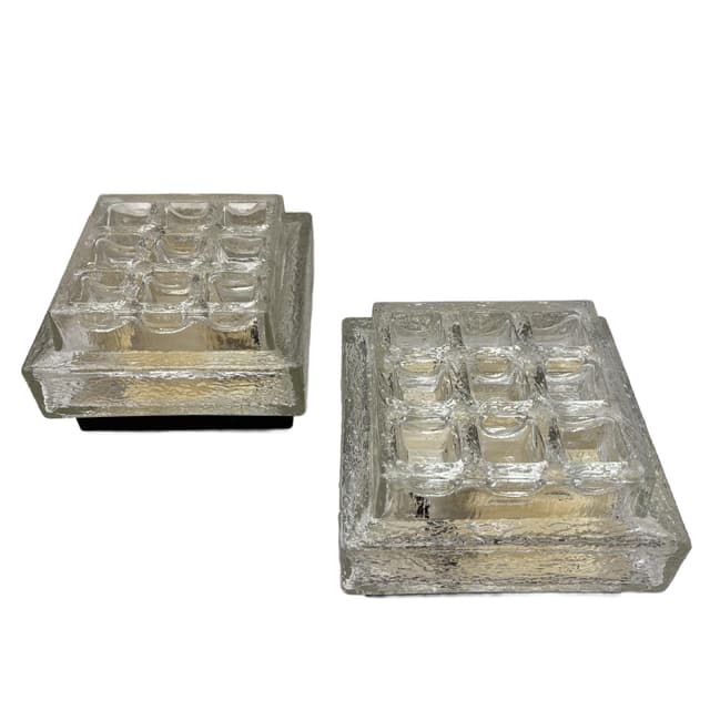 Para kinkietów Glashütte, szkło transparentne, Limburg, Niemcy, lata 70. - WYMIARY