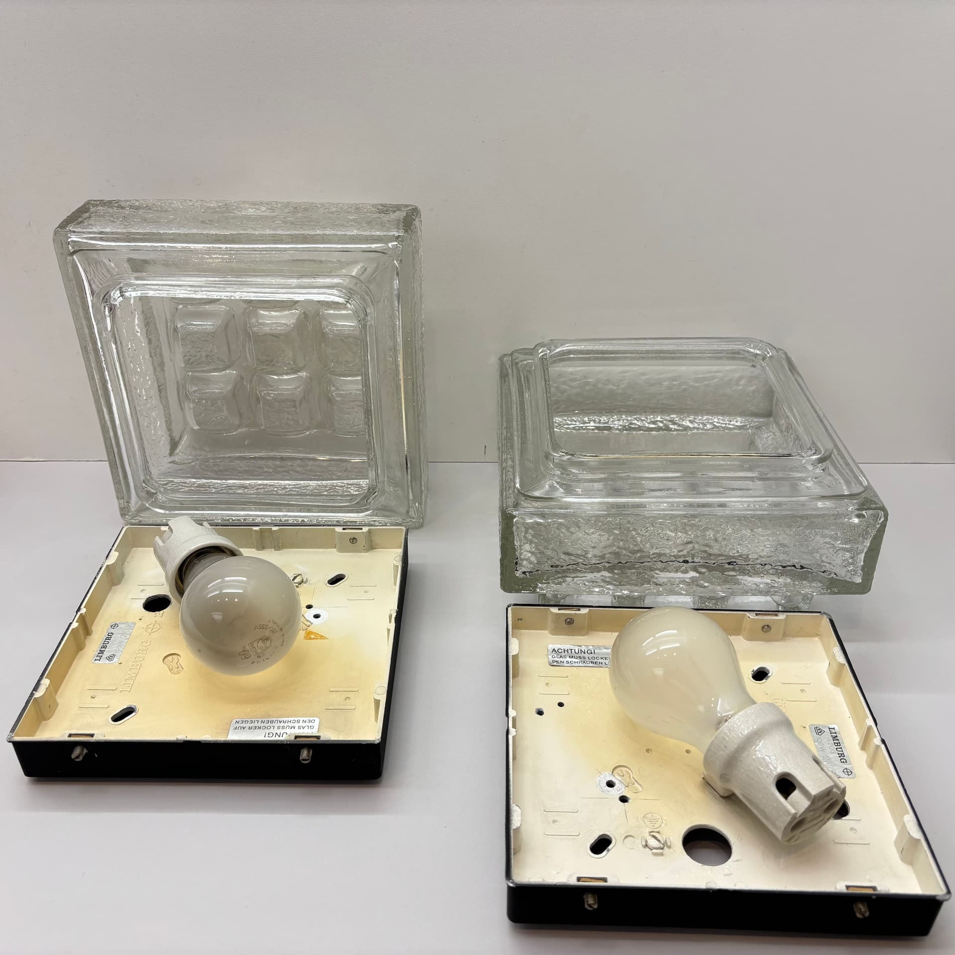 Para kinkietów Glashütte, szkło transparentne, Limburg, Niemcy, lata 70. - 149544