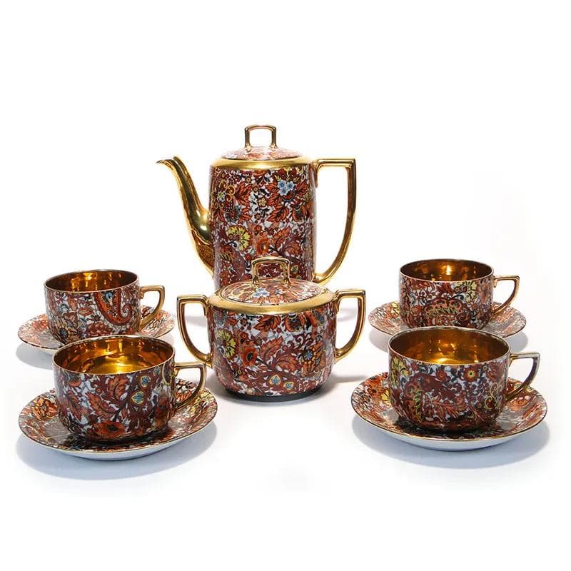 Wielobarwny porcelanowy serwis herbaciany empire, Altrohlau, Czechosłowacja, lata 20. - 10044