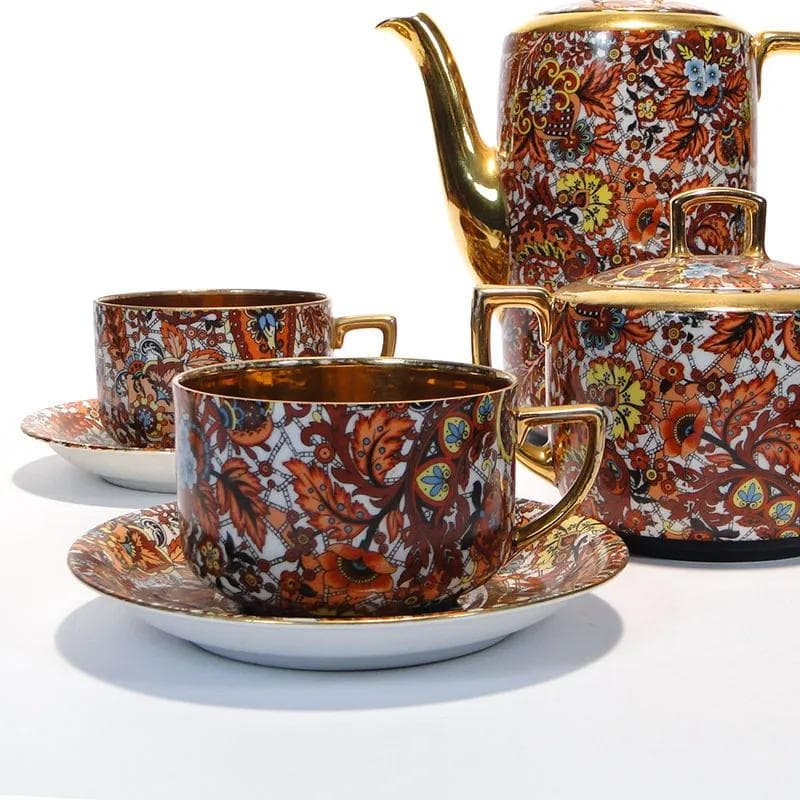 Wielobarwny porcelanowy serwis herbaciany empire, Altrohlau, Czechosłowacja, lata 20. - 10046
