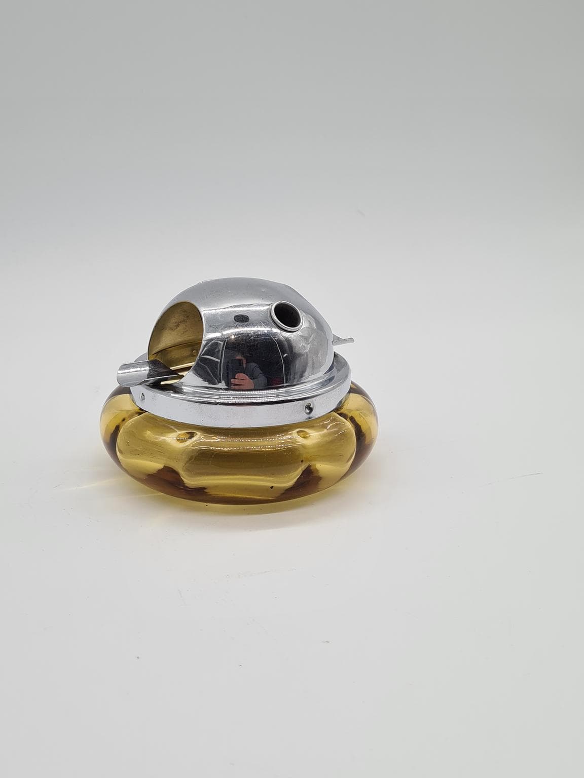 Popielniczka Space Age, szkło pomarańczowe, metal chromowany, lata 70. - 157896