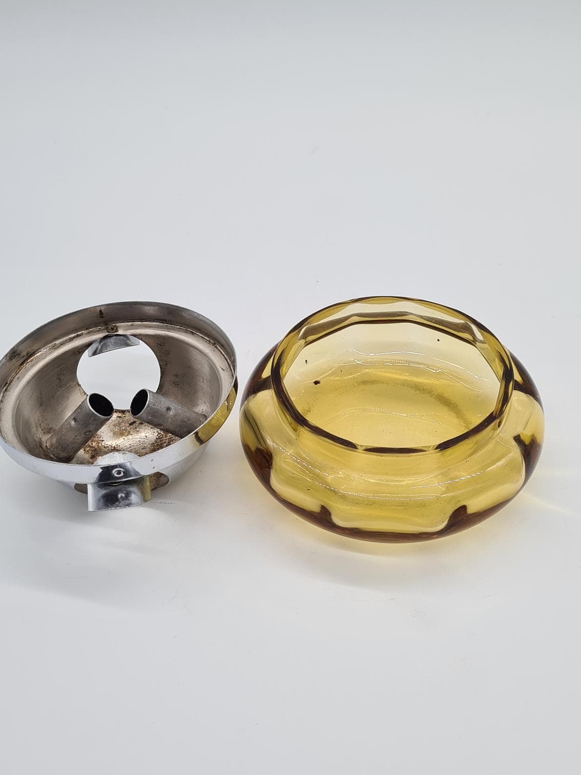 Popielniczka Space Age, szkło pomarańczowe, metal chromowany, lata 70. - 157899