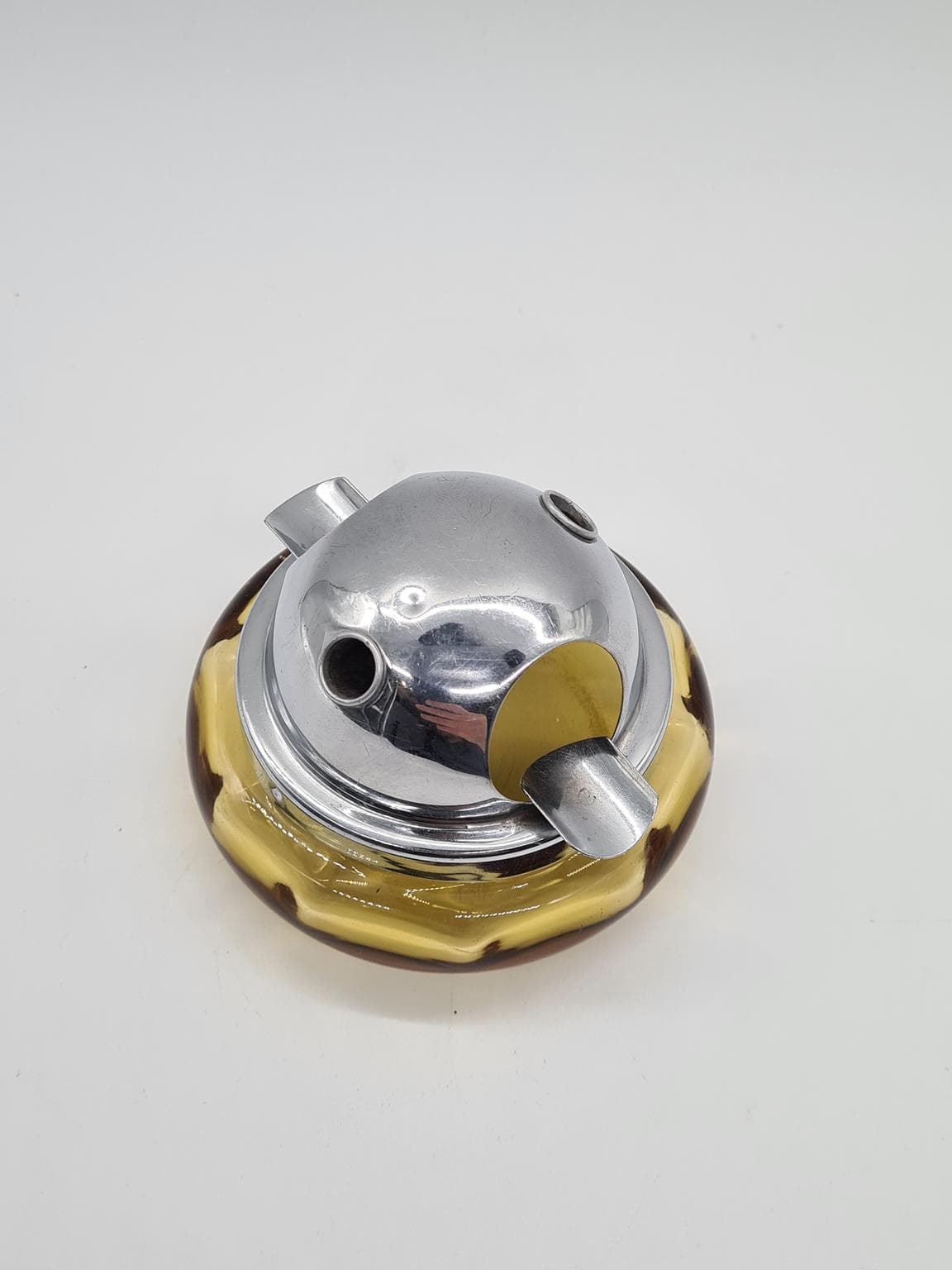 Popielniczka Space Age, szkło pomarańczowe, metal chromowany, lata 70. - 157895