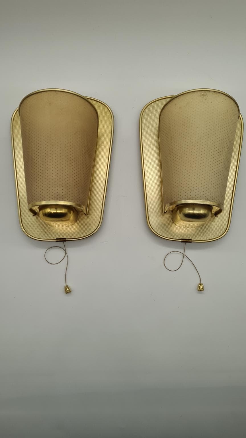 Para kinkietów Nr 430, złoty, metal plastik, Erco Leuchten, Niemcy, lata 60. - 157926