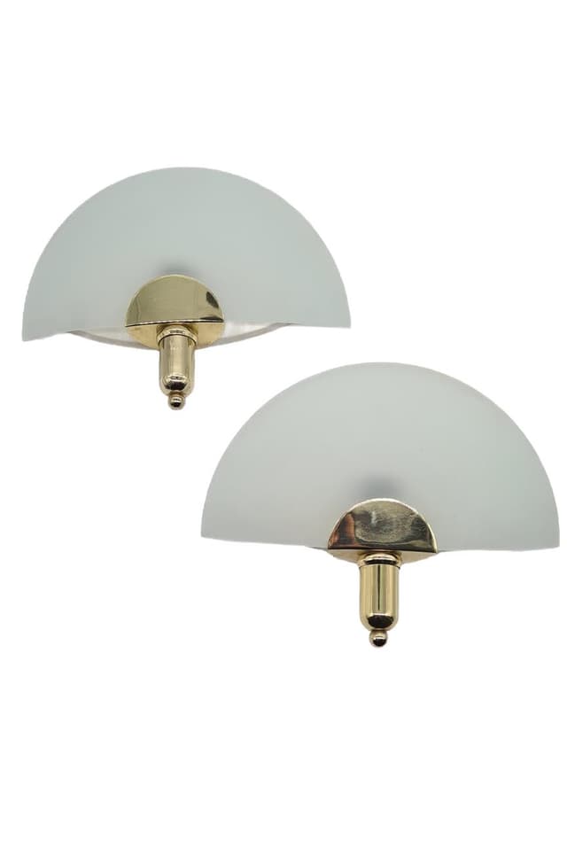 Para kinkietów KEWA, szkło białe matowe, mosiądz, Polska, lata 60. - WYMIARY