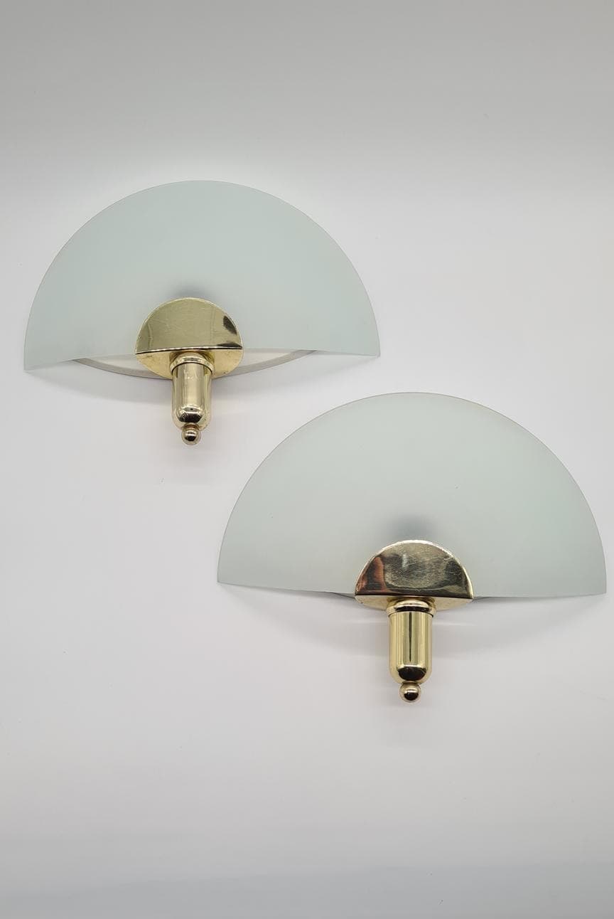 Para kinkietów KEWA, szkło białe matowe, mosiądz, Polska, lata 60. - 157978