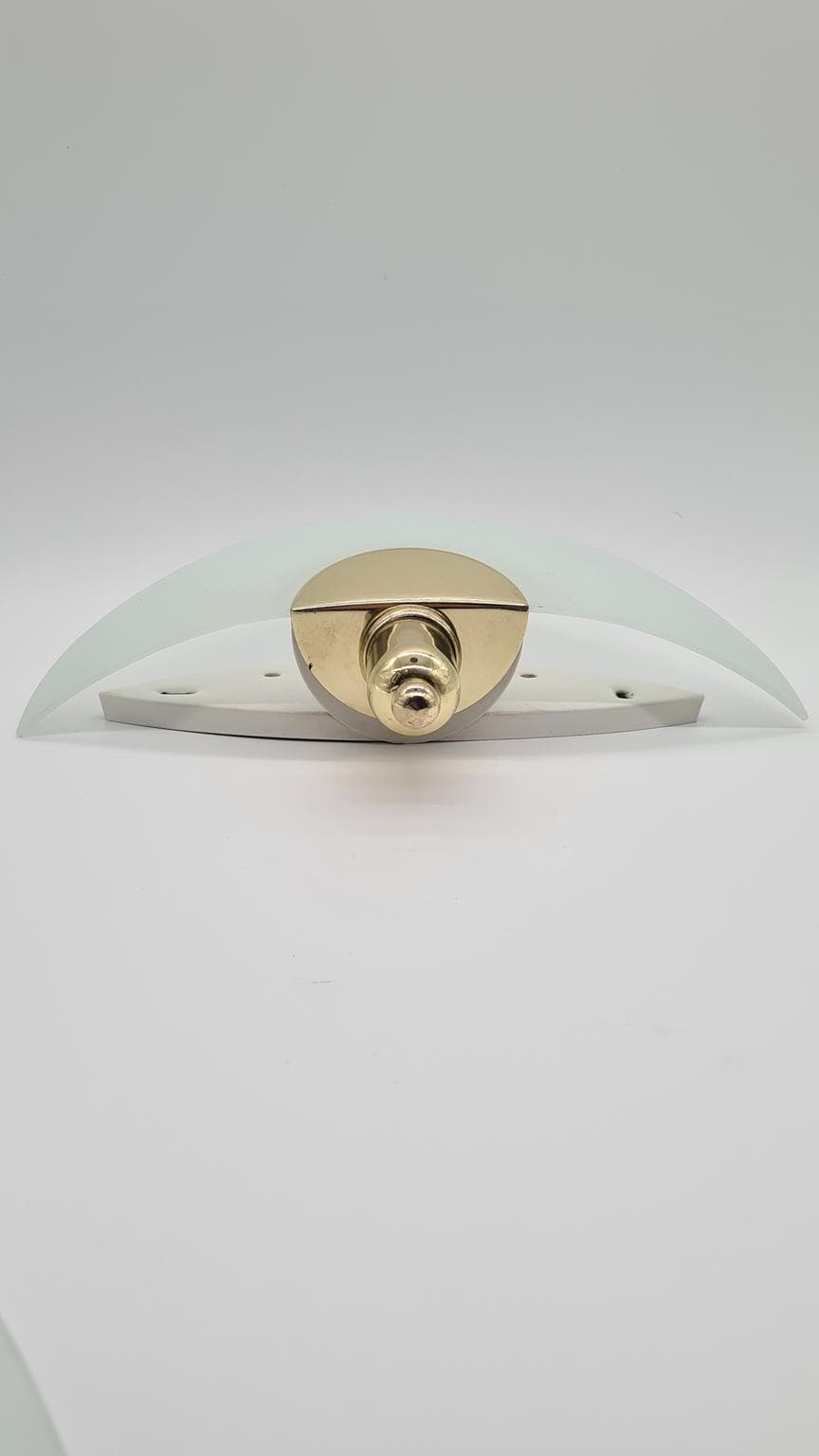 Para kinkietów KEWA, szkło białe matowe, mosiądz, Polska, lata 60. - 157980