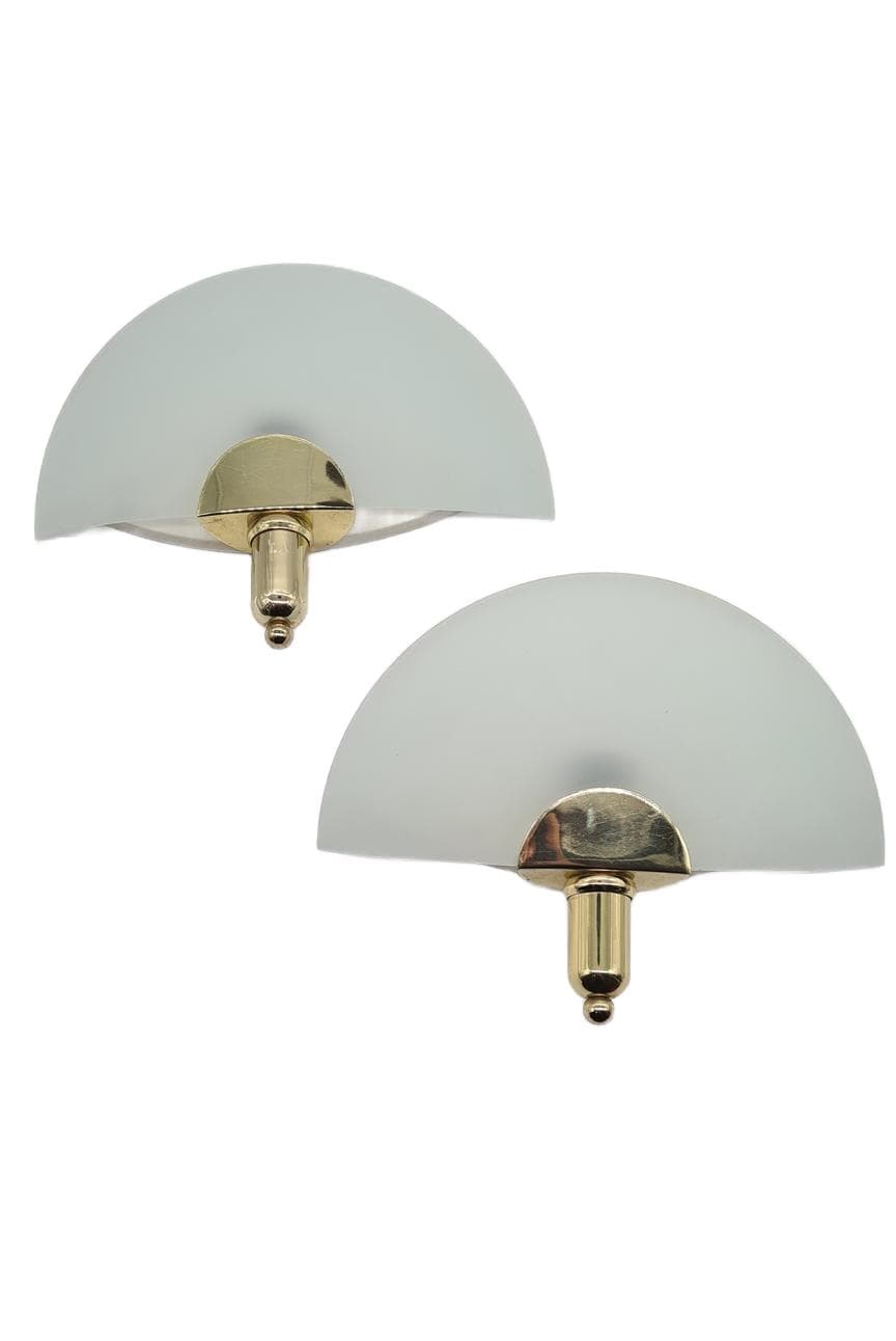 Para kinkietów KEWA, szkło białe matowe, mosiądz, Polska, lata 60. - 168068