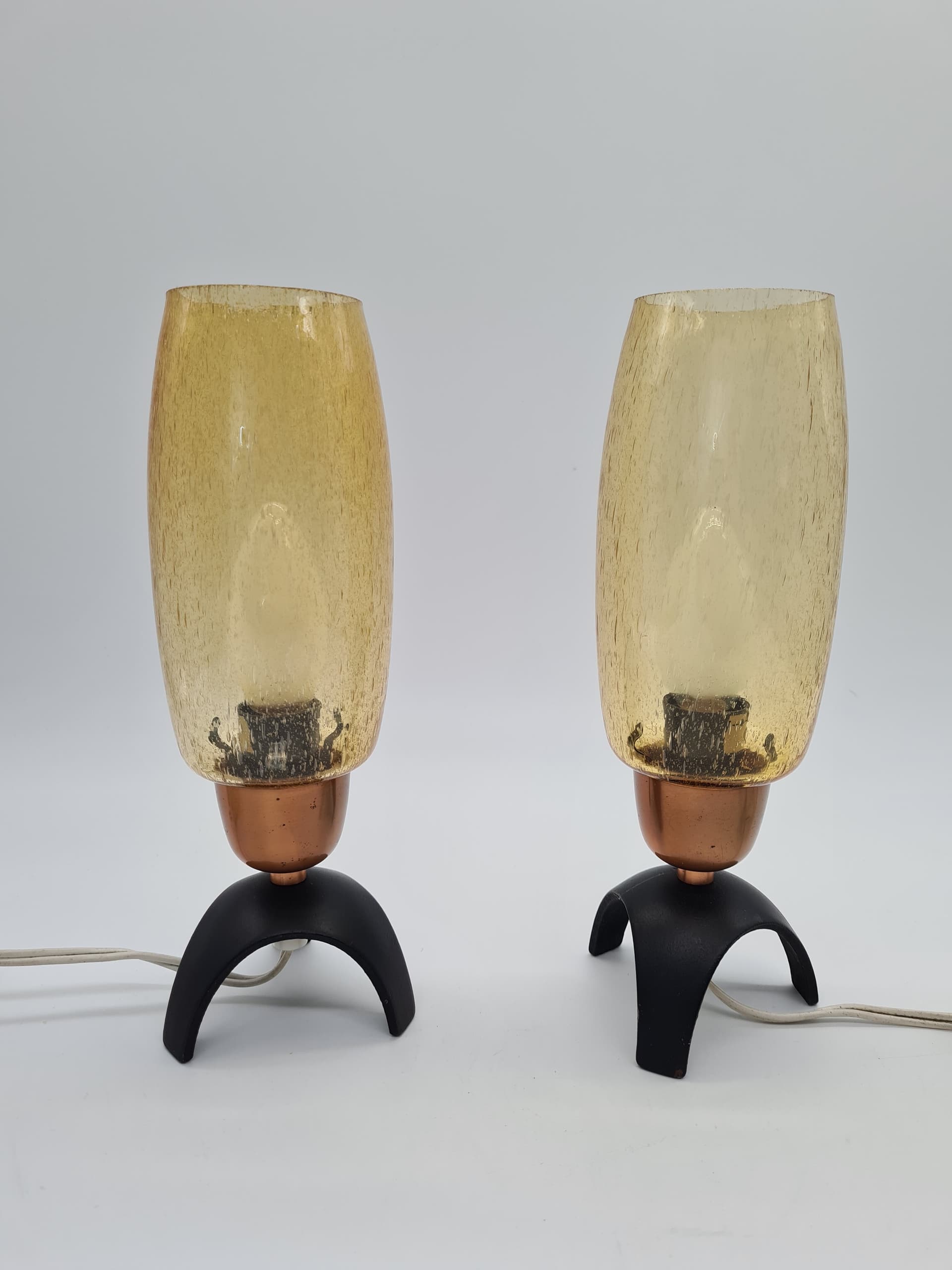 Para lamp stołowych, mid-century modern, szkło żółte, metal czarny, Niemcy, lata 60. - 157995