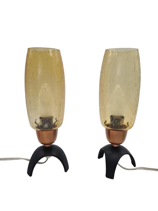 Para lamp stołowych, mid-century modern, szkło żółte, metal czarny, Niemcy, lata 60. - WYMIARY