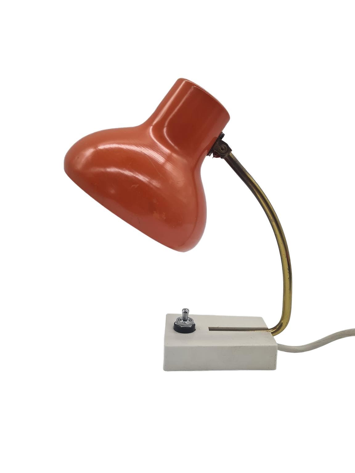 Lampa biurkowa, pomarańczowy metal, mosiądz, lata 70. - 168052