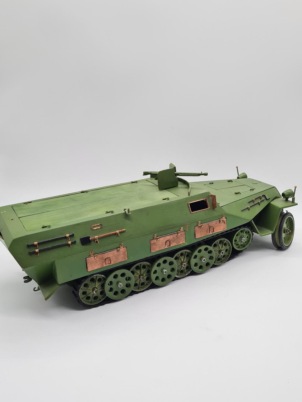 Model Sd.Kfz. 251, zielony, sklejka drewno metal miedź, Niemcy, lata 70. - 158049