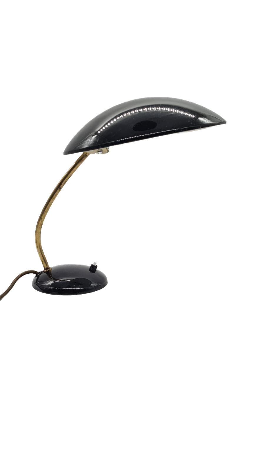 Lampa stołowa 6781, metal czarny, mosiądz, proj. C. Dell, Kaiser Idell, Niemcy, lata 50.
