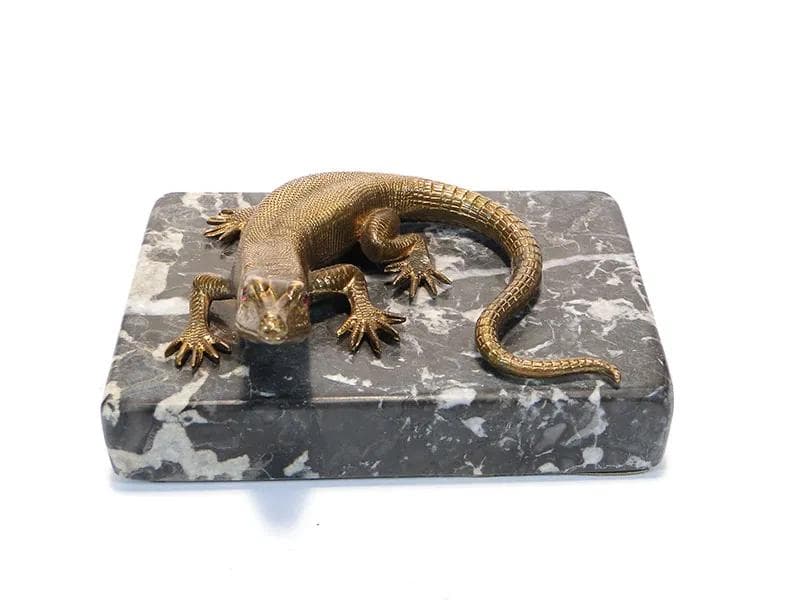 Przycisk do papieru secesyjny, złoty brąz, marmur, Austria, początek XX w. - 10016