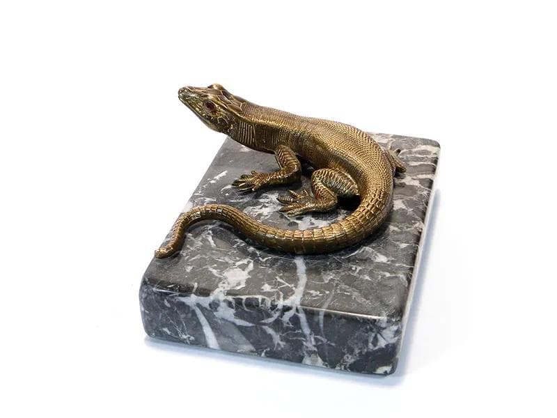 Przycisk do papieru secesyjny, złoty brąz, marmur, Austria, początek XX w. - 10019